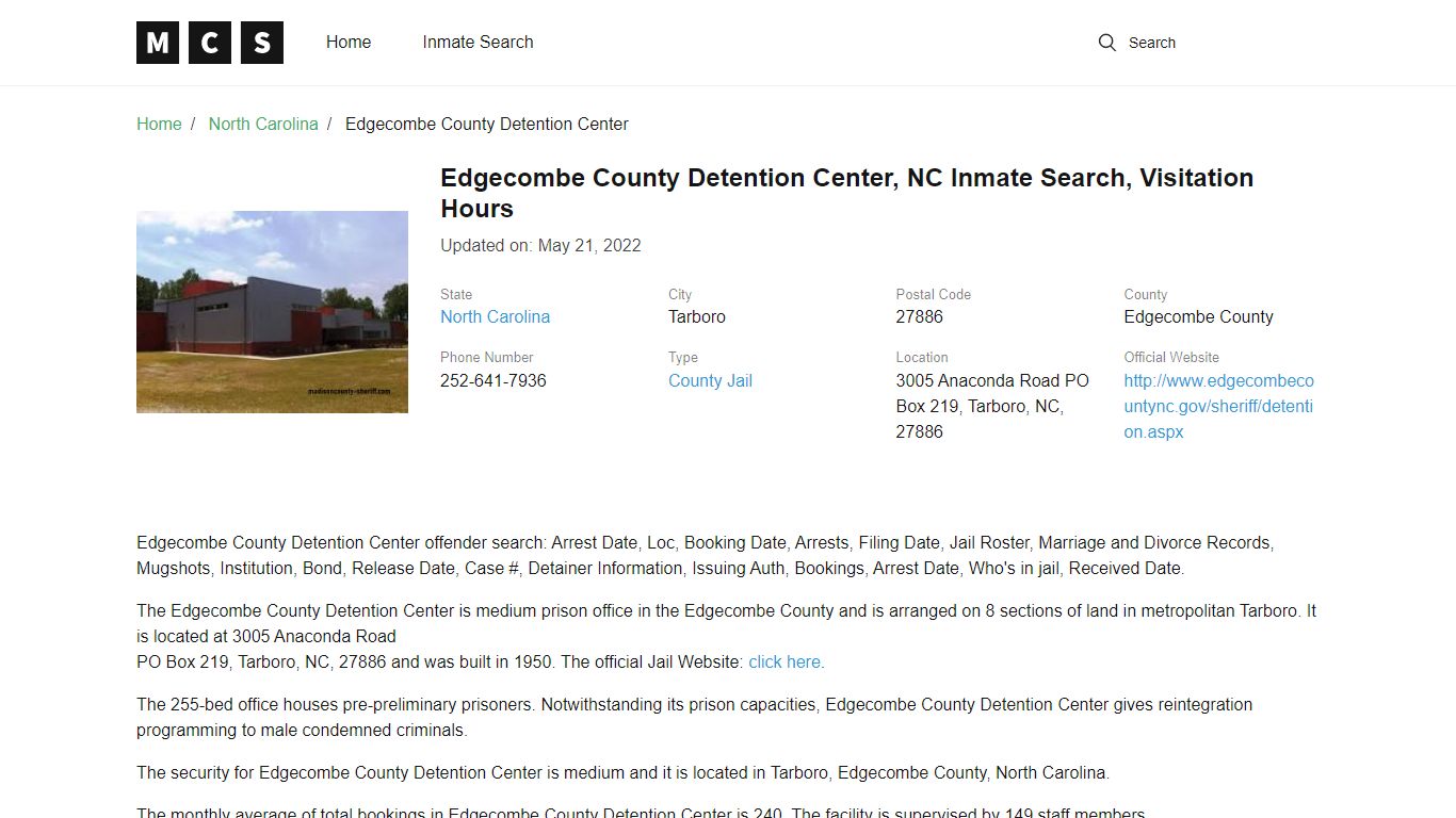 Edgecombe County, NC Jail Inmates Search, Visitation Rules
